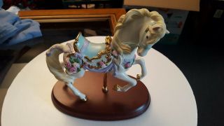 Vintage Lenox ® Ceramic Carousel Horse On Wood Figurine,  8x7 " | 1995 | Vgc | 9