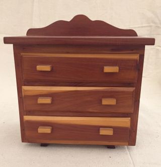 Vintage Miniature Chest Of 3 Drawers Or Jewelry Box Signed Wood Sales Sample