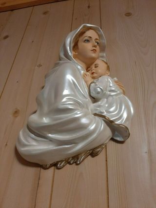 Vintage Virgin Mary Baby Jesus Wall Plaque Bust Religious Madonna Christ Mother