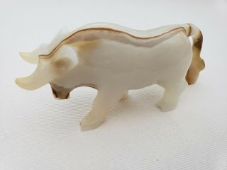 Alabaster Marble Bull Figurine Hand Carved Animal Stone Paper Weight 6 "