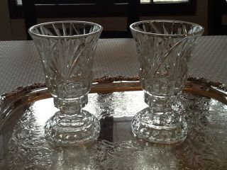 Vintage Cut Glass Hurricane Holders And Cut Crystal Foot Pair Antique.  Flawless