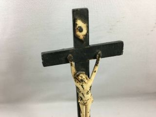 Antique French Crucifix Cross Jesus Corpus Altar bone Wood 19th Christianity 2