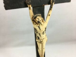 Antique French Crucifix Cross Jesus Corpus Altar bone Wood 19th Christianity 3