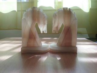 Horse Head White Onyx Marble Stone Bookends