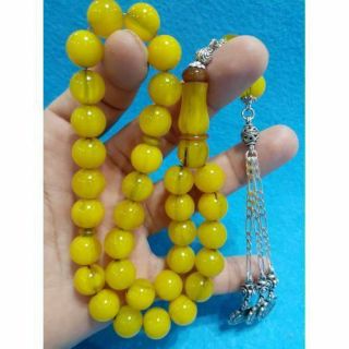Vintage Yellow Tasbeh Amber Bakelite Misbaha Faturan Rosary Islamic Prayer Beads