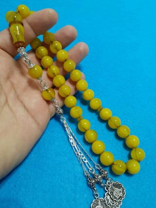 vintage yellow Tasbeh Amber Bakelite Misbaha Faturan rosary islamic Prayer Beads 2
