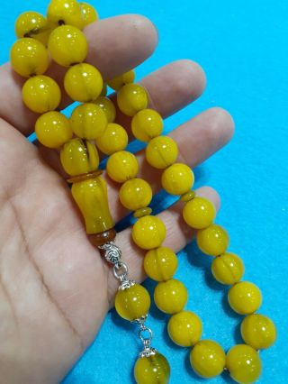 vintage yellow Tasbeh Amber Bakelite Misbaha Faturan rosary islamic Prayer Beads 3