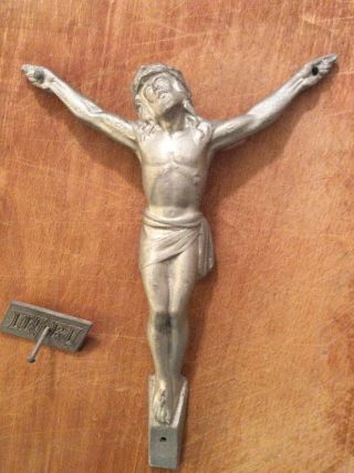 Antique French Crucifix Jesus Christ Corpus Christi Cross Replacement 10” Silver 2