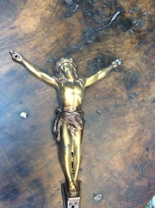 French Vintage Crucifix Jesus Christ Corpus Christi Cross Replacement 11” Brass