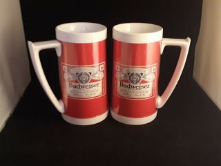 2 Vintage Budweiser Anheuser Busch Thermo Serv Plastic Mug Steins Made In Usa
