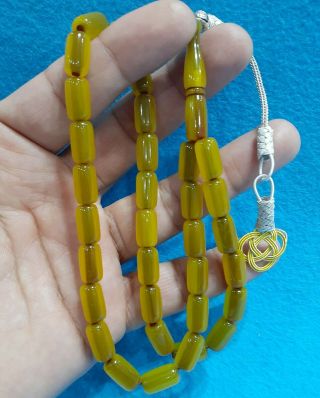 Tasbeh Amber Bakelite Misbaha Vintage Yellow Faturan Rosary Islamic Prayer Beads
