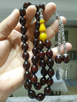 33 Beads Cherry Rosary Faturan Rare Stone Islamic Tasbeh Prayer Bakelite Amber