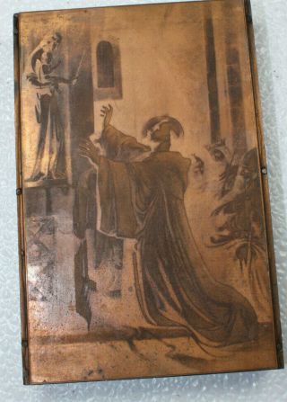 Vtg Apostle Praying Copper Plate Etching Intaglio Printing Religious 22a