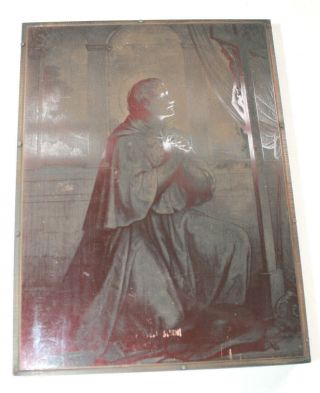 Vtg Copper Plate Etching Intaglio Printing Religious Pope Praying Catholic 14A 2