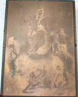 Vtg Copper Plate Etching Intaglio Printing Religious Madonna Child Catholic 26a