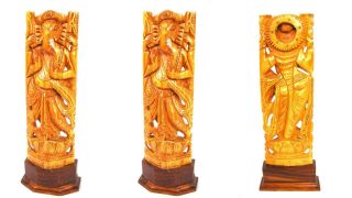 3 India Carved Wood Hindu God Ganesh Statues 10 " : Set Of 3