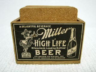 1984 George Nathan Miller High Life Beer 8 Coaster Set W/wood Box - Fast