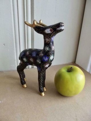 Vintage Chinese Cloisonne Deer Figurine Black And Gold 6 " Tall