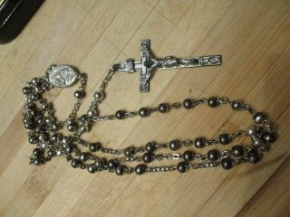 Antique Vintage Estate Rosary Sterling Silver Beaded Cross Ornate 20 " Prayer