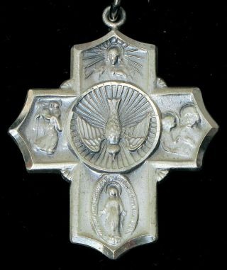Vintage Sterling Silver Religious Pendant Saints Cross Christian Call A Priest