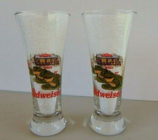 Budweiser Frog Pilsner Beer Glass Anheuser - Busch 1996 Set Of 2