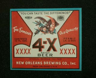 4 X Brand Beer Label.  Irtp U Permit Orleans,  La