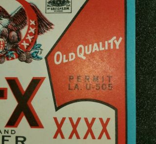 4 X Brand Beer label.  IRTP U PERMIT Orleans,  LA 2