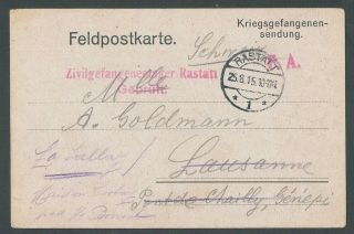 Judaica - Jewish War Prisoner Postcard Camp Rastatt Germany To Swiss 1915 Ww1