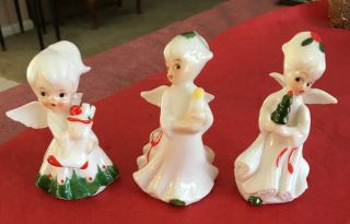 3 Vintage Miniature Bone China Christmas Girl Figurines Napco Enesco