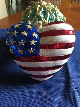 Christopher Radko American Brave Heart Usa Patriotic Glass Ornament