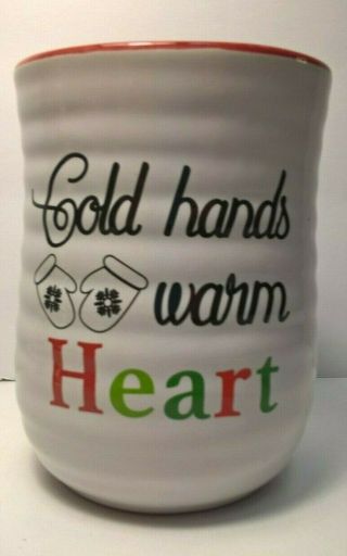 Cold Hands Warm Heart Coffee Mug Large White Exterior Red Interior 16 Oz.  5 " H