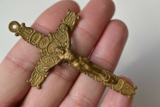 ⭐ Antique French Crucifix,  Religious Cross Bronze,  Pendant