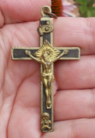 Ebony Brass Nun Priest Pectoral Crucifix Religious Skull Crossbones Germany 2.  5 "