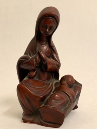 Vintge Hand Carved Wood Wooden Madonna Mother Mary Child Baby Jesus Sleeping