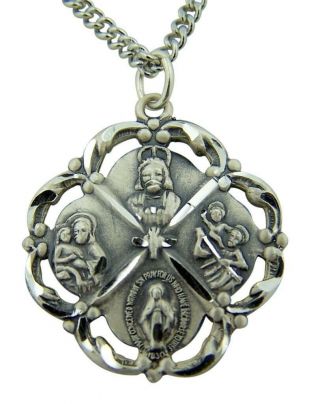 Fine Jewelry 1 " Creed.  925 Sterling Silver Flower Border 4 Way Medal W 18 " Chain