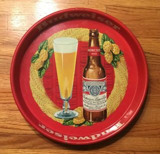 1940s Budweiser Beer Advertising Tray Bottle & Glass St Louis Mo Anheuser Busch