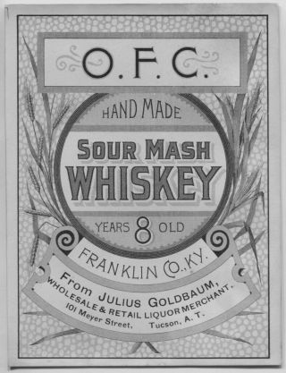 Pre Prohibition Julius Goldbaum Tucson Az Sour Mash Whiskey Label Franklin Ky