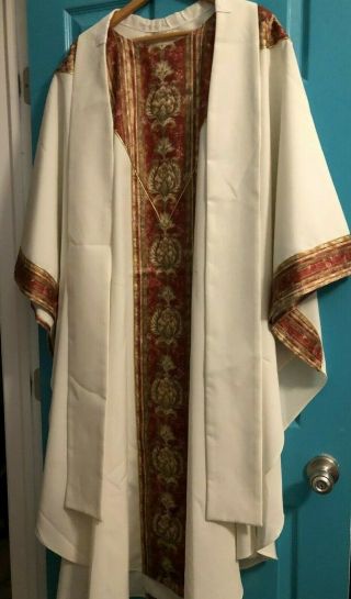 Stunning Catholic Priests Ivory Red & Gold Chasuble & Stole Theological Threads
