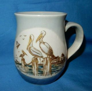 Blue Gray White Pelican Sea Shore Bird Coffee Tea Cup Mug Nautical Ocean Beach