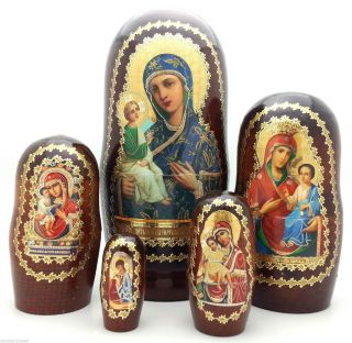 Icon Nesting Doll Hand Made Religion Matryoshka Set Holly Mother Of God