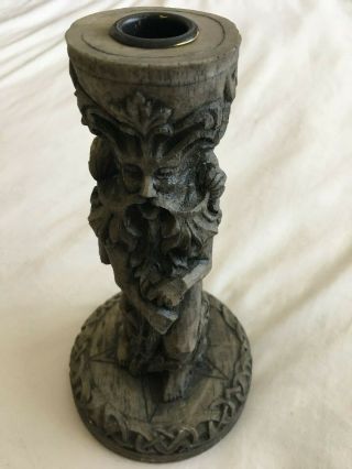Dryad Design God Candle Holder Two Faces Stone Finish Wiccan Paganism P.  Borda