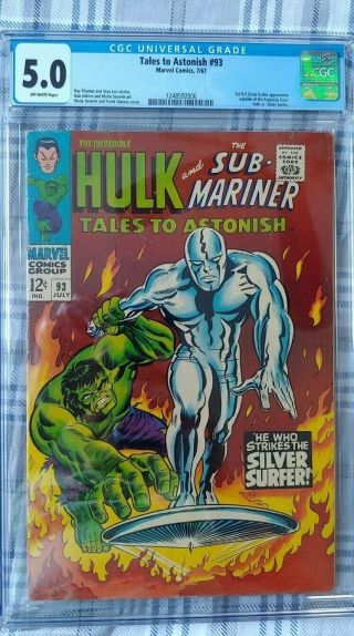 Tales To Astonish 93 Cgc 5.  0 Vg/fn Iconic Silver Surfer Cover 1967
