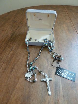 Vintage Mcvan Sterling Rosary With Tin Cut Beads In Gift Box With Orig.  Tag
