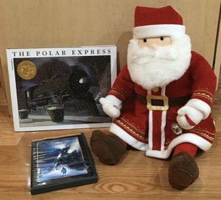 The Polar Express Hallmark Plush Santa Claus W/ Bell,  H/c Book & Dvd Ec