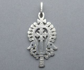 Antique Religious Large Silver Pendant.  Coptic.  Orthodox Cross.  Sterling Medal.