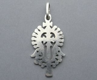 Antique Religious Large Silver Pendant.  Coptic.  Orthodox Cross.  Sterling Medal. 3