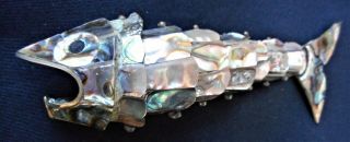 Vintage Abalone Shell Mother Of Pearl Fish Bottle Opener Jointed Articulated 5 "
