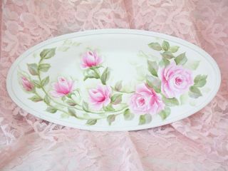 Bydas Most Lovely Pink Rose Tray Hp Hand Painted Chic Shabby Vintage Cottage Art