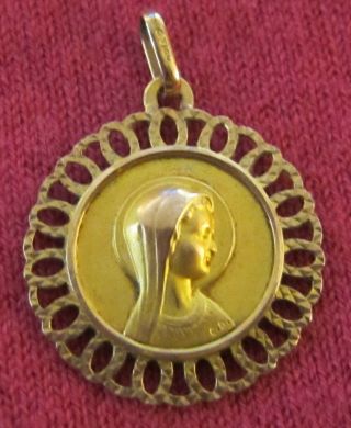 Antique Catholic Religious Holy Medal - Gold Tone - Blessed Virgin Mother Mary