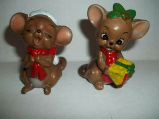 Vintge Set Of 2 Josef Originals Christmas Mice Figurines 2